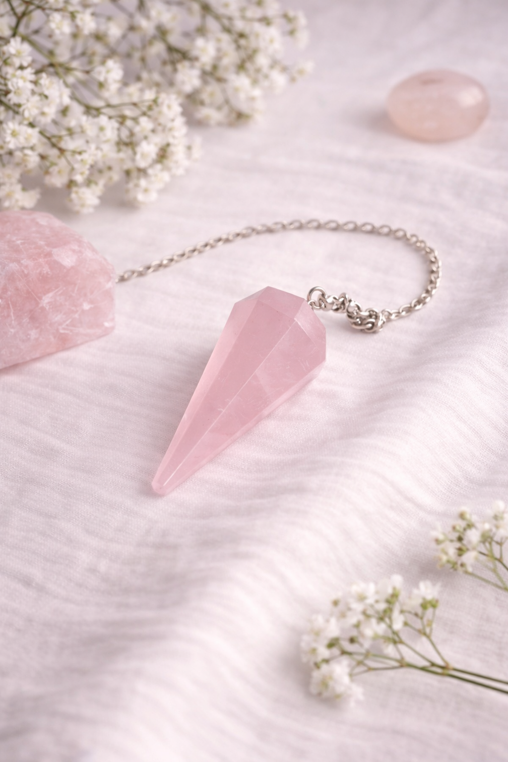 Pendule conique en quartz rose