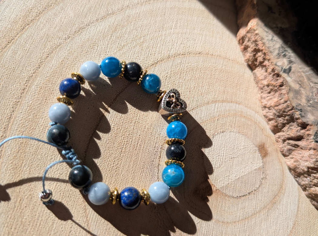 Bracelet réglable pierres naturelles & cœur en argent - Cœur d'azur