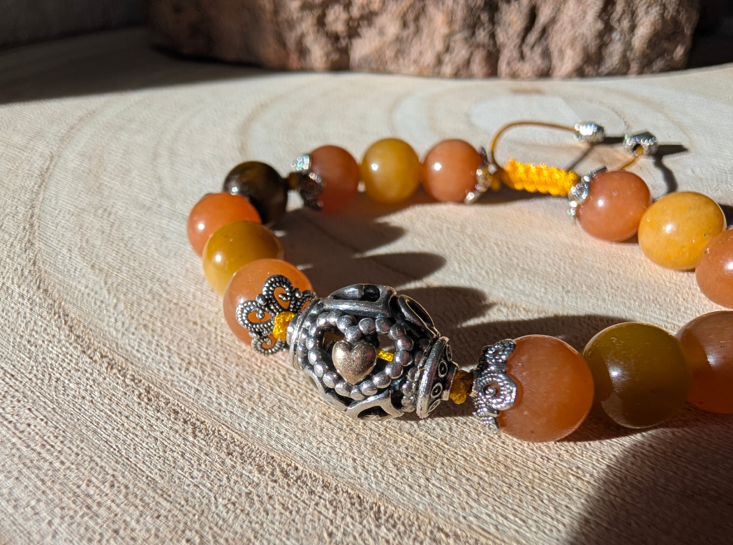 Bracelet réglable pierres naturelles & cœur en argent - Cœur solaire