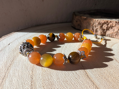 Bracelet réglable pierres naturelles & cœur en argent - Cœur solaire