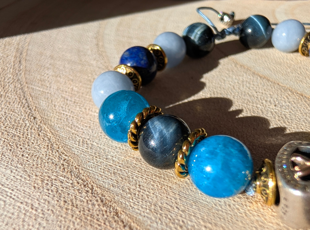 Bracelet réglable pierres naturelles & cœur en argent - Cœur d'azur