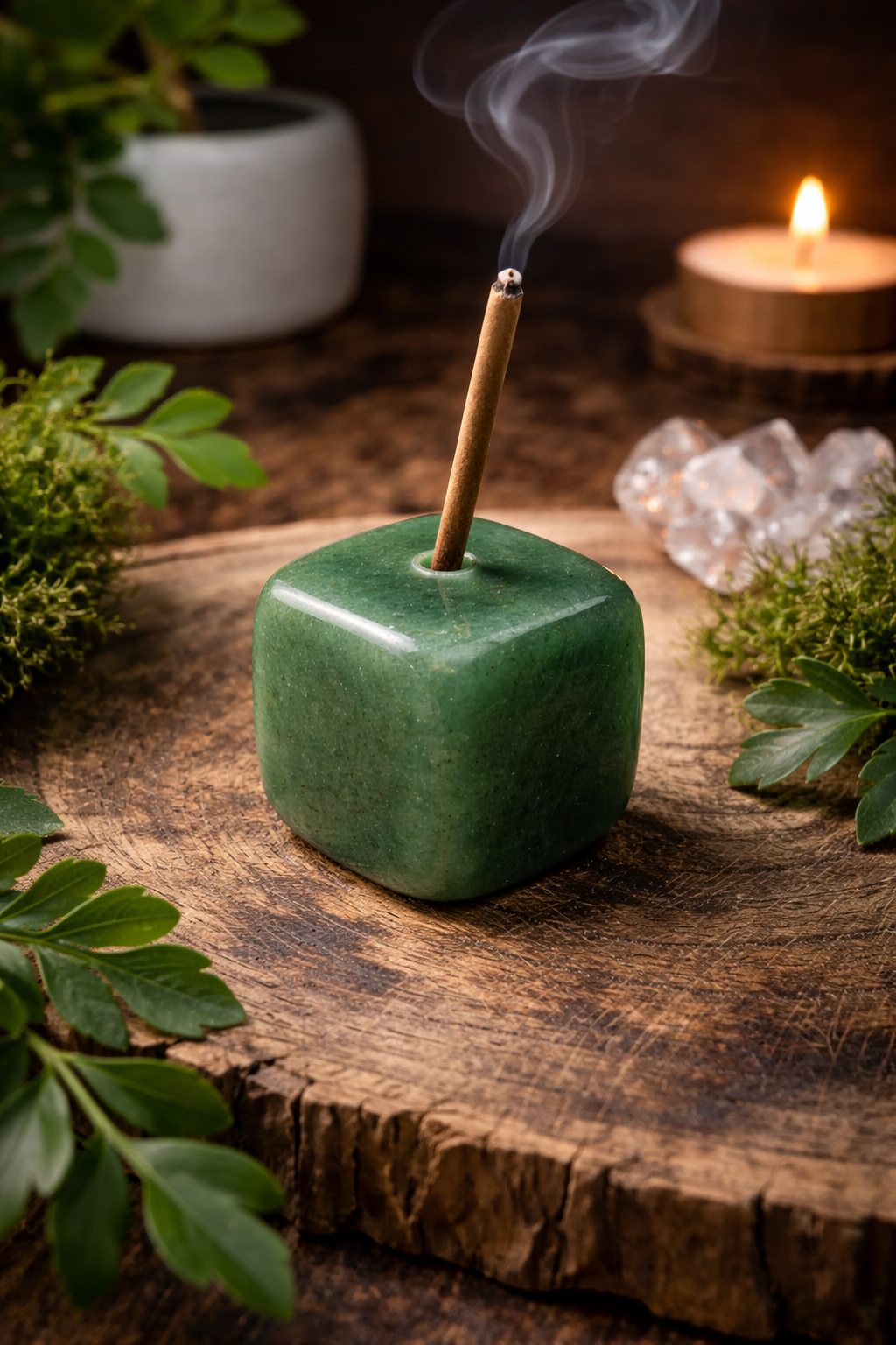 Porte encens forme cube - plusieurs minéraux disponibles