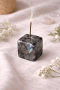 Porte encens forme cube - plusieurs minéraux disponibles