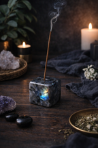 Porte encens forme cube - plusieurs minéraux disponibles