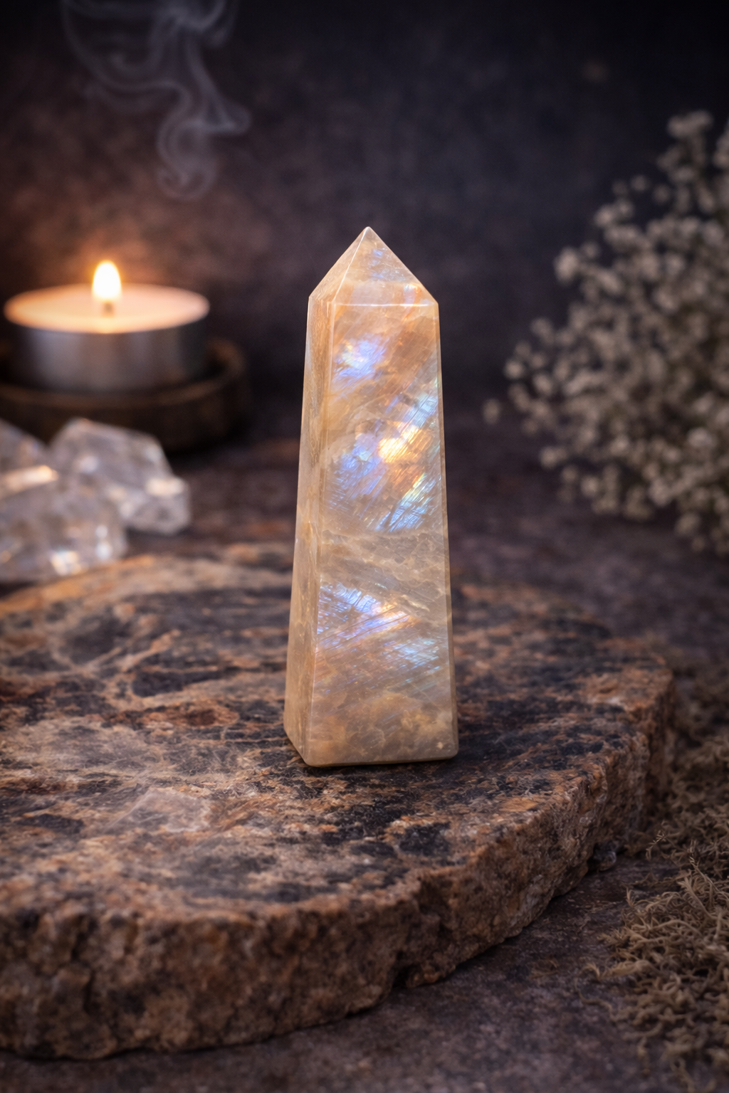 Pointe polie 4 faces en pierre de lune